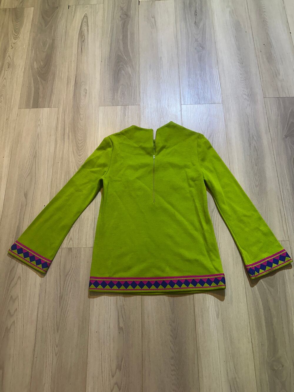 Vintage 60s 70s Act III Wool Double Knit Tunic Top Mod Lime Green